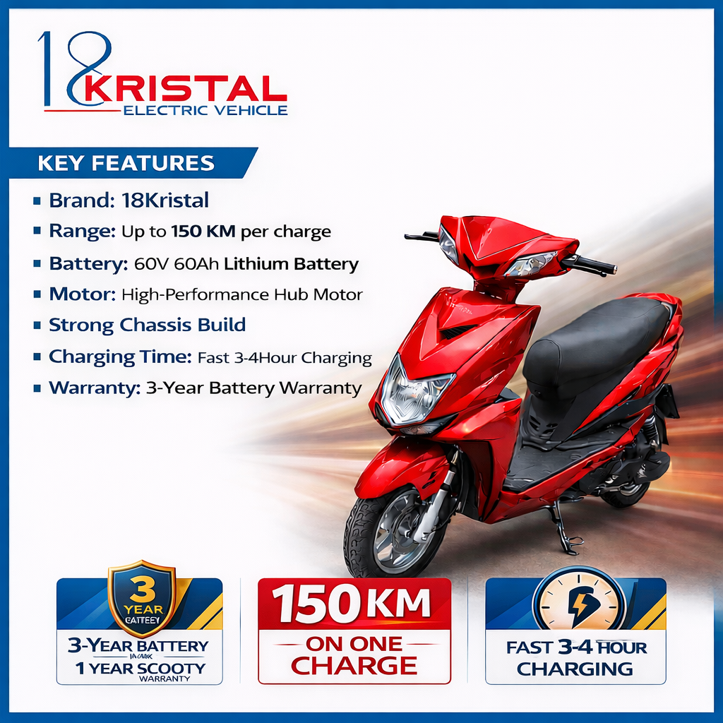 18Kristal LongRun 150 premium long-distance electric scooty providing heavy-duty power, smooth handling, strong mileage, quick charging, and durable everyday performance reliability. - Image 2