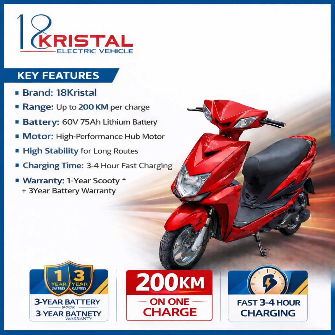 18Kristal EliteMax 200 professional-range electric scooty delivering exceptional mileage, powerful lithium battery, fast charging, superior road stability, and reliable long-travel capability. - Image 2