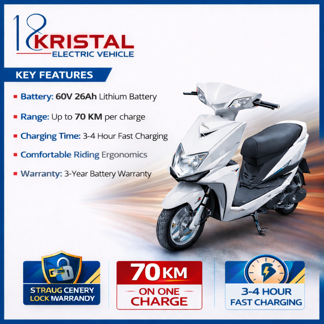 18Kristal PowerRide 70 efficient long-range electric scooty delivering strong lithium performance, stable handling, superior comfort, durable build, and fast charging convenience. (Copy) - Image 2