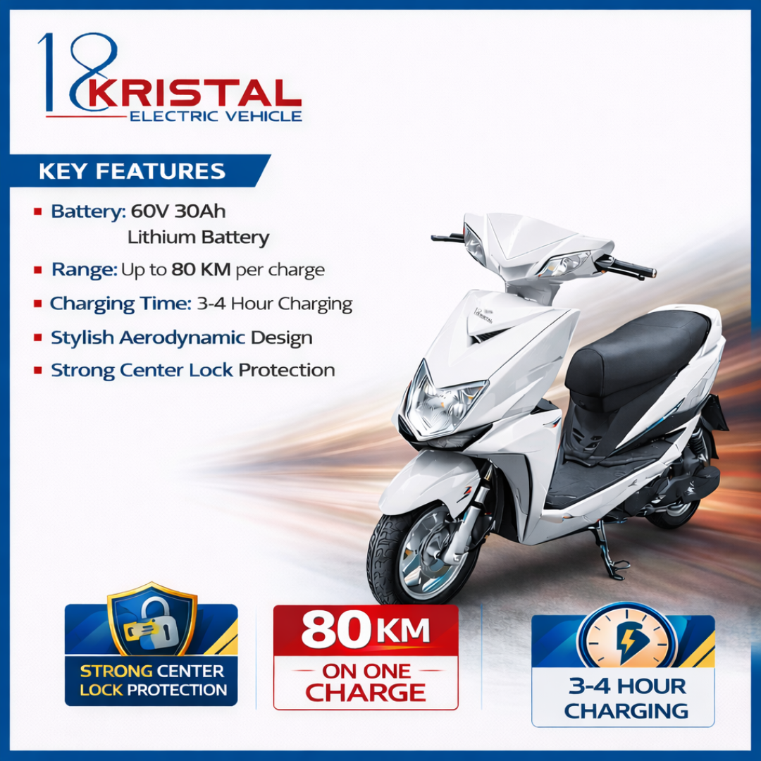 18Kristal MaxDrive 80 extended-range electric scooty engineered for powerful performance, efficient lithium battery, modern styling, stable control, and fast everyday charging support (Copy) - Image 2